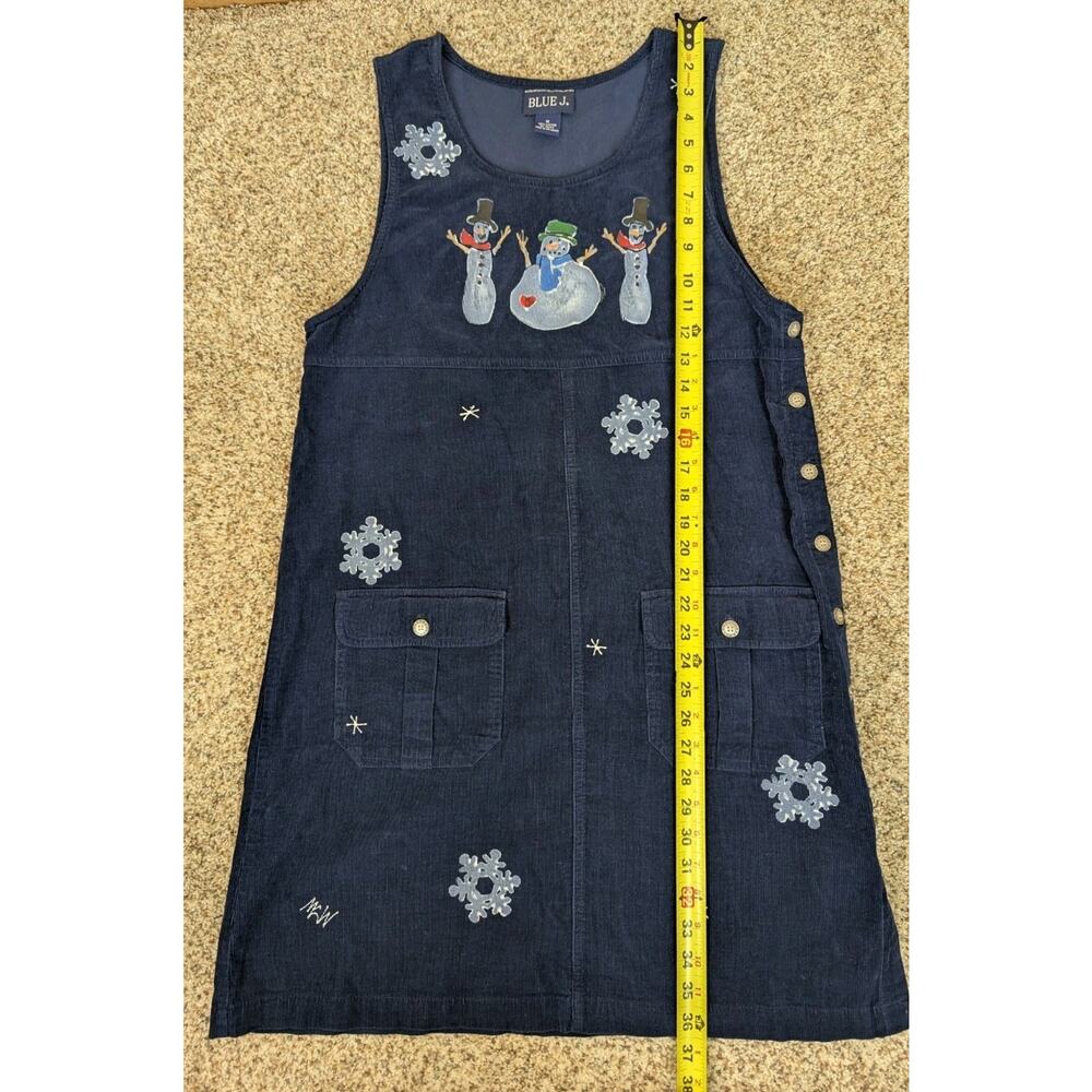 Vintage Navy Blue Corduroy Jumper Size Medium Painted Snowmen Snowflakes Blue J - Picture 7 of 10